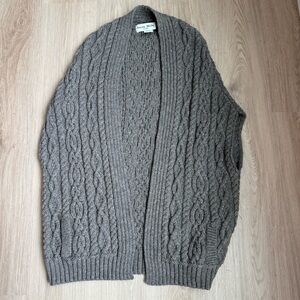 Aran Mor 100% Super Soft Merino Wool Chunky Knit Open Front Cardigan M/L Mocha